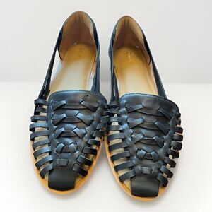 Quince Women Sz 10 100% Leather Huarache Flat Black Shoes Unused